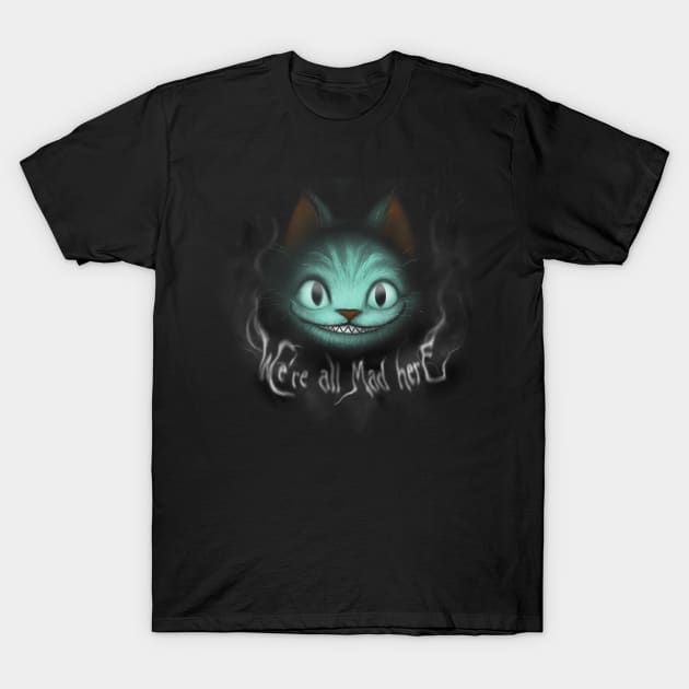 Cheshire shadows - We're All Mad Here - Dark Cat Grin T-Shirt by BlancaVidal